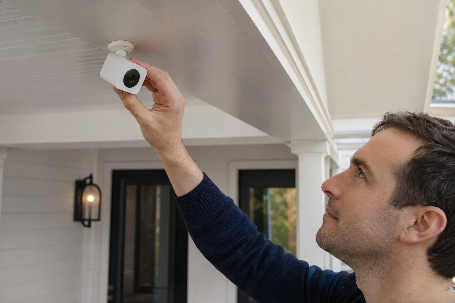 HavenWatch Mini being installed near a front porch